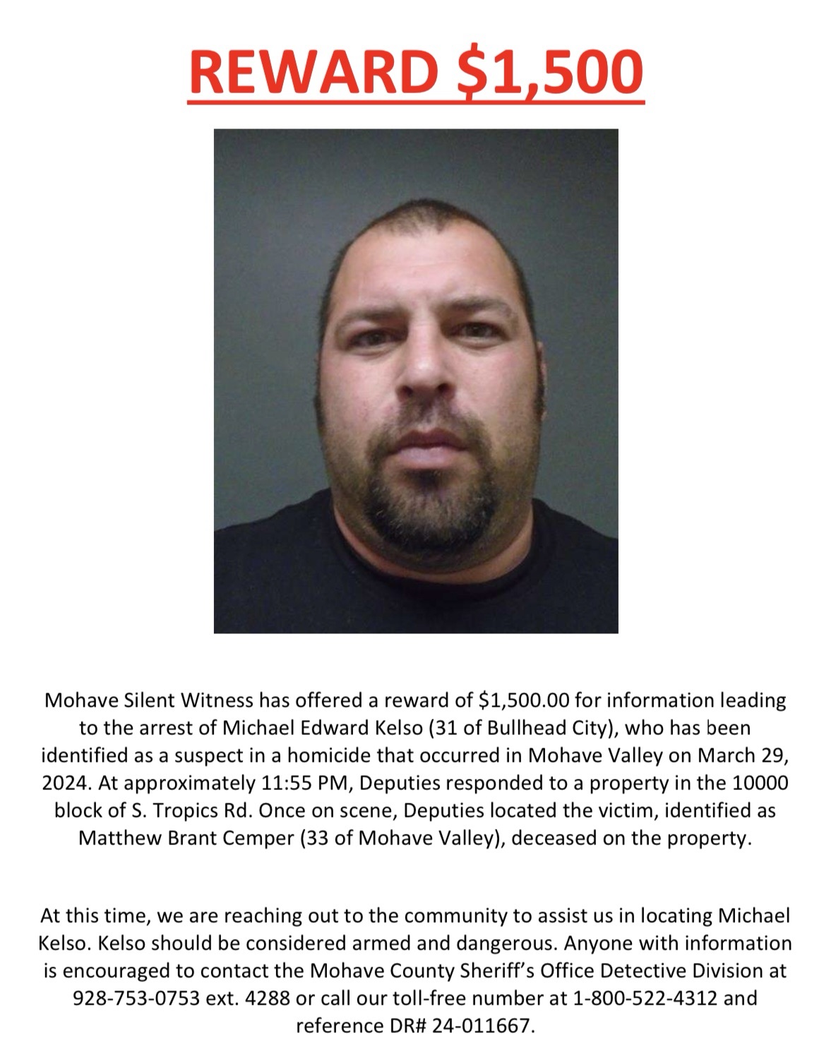 WANTED: Michael Edward Kelso (Bullhead City)